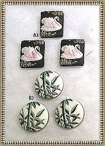 Vintage Japanese Toshikane Button Set Bamboo Swan Lot