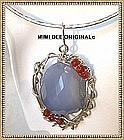 Signed Sterling Blue Chalcedony Pendant, Collar Optional