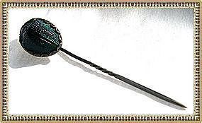 Vintage Unmarked Arts Crafts Scarab Beetle Sterling Stick Pin