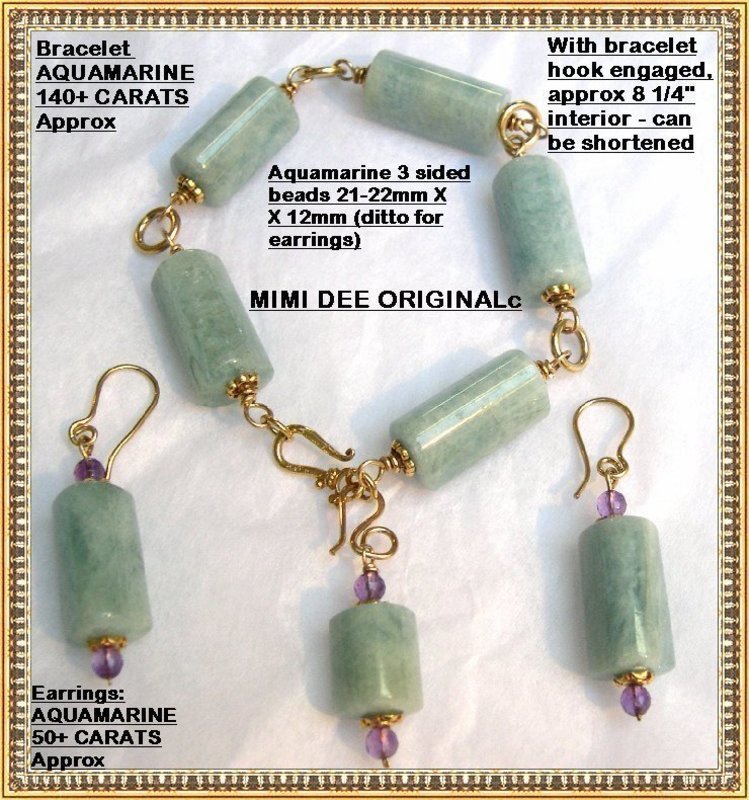 Signed Aquamarine Amethyst Bracelet Earrings Vermeil