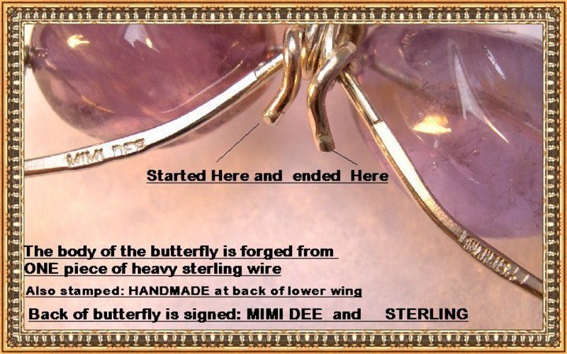 Signed Mimi Dee Studio Sterling Butterfly Necklace Ametrine Rose