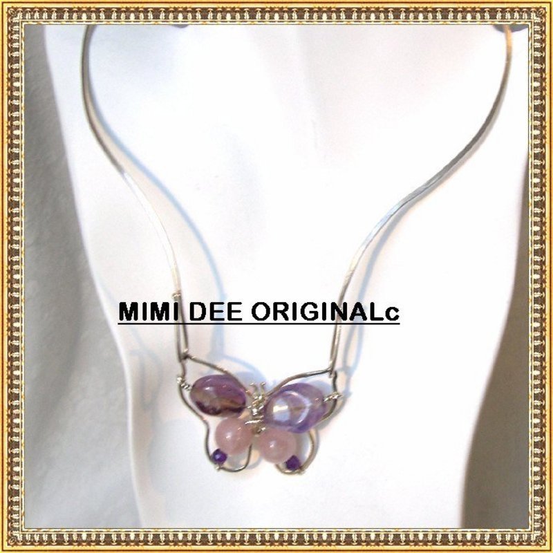 Signed Mimi Dee Studio Sterling Butterfly Necklace Ametrine Rose