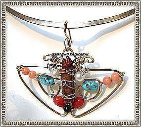Signed Studio Butterfly Necklace Collar Pendant Gems