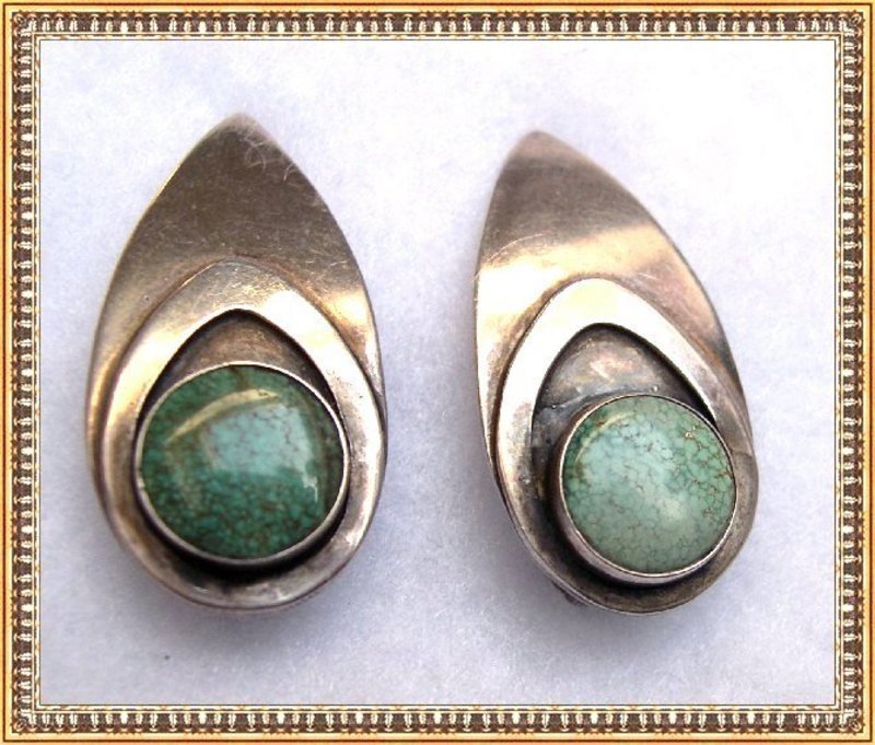 Vintage Sterling Silver Carlos Diaz Turquoise Earrings Clip On