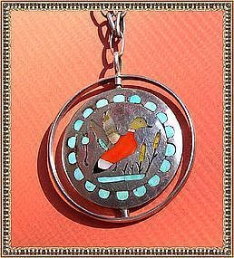 Mystery Mark Reward Vintage Signed NA Silver Zuni Spinner Necklace