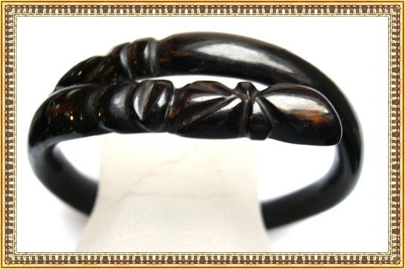 Vintage Carved Gold Black Coral Bypass Bangle Snake Bracelet