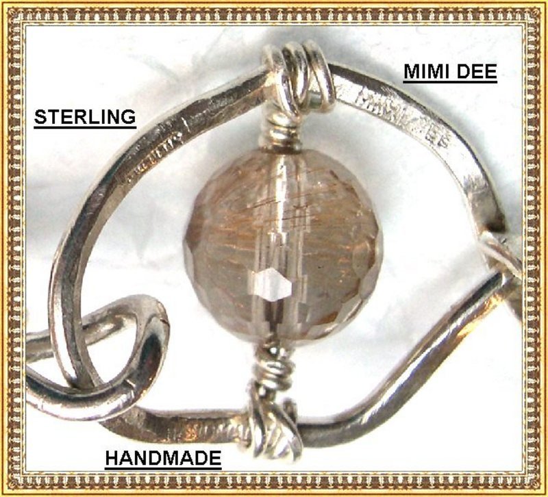Signed Studio Sterling Silver Multi Gem Amethyst Hammered Bracelet