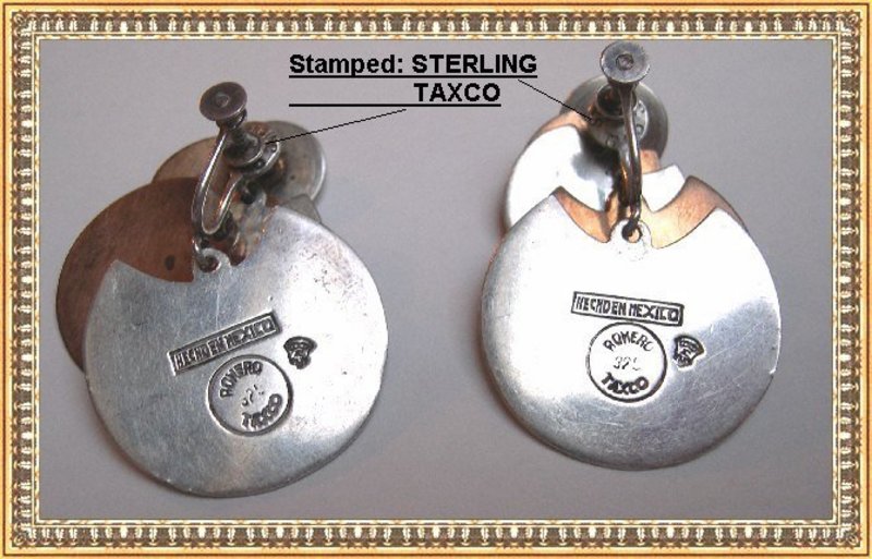 Vintage Signed Romero Taxco Sterling Copper Earrings