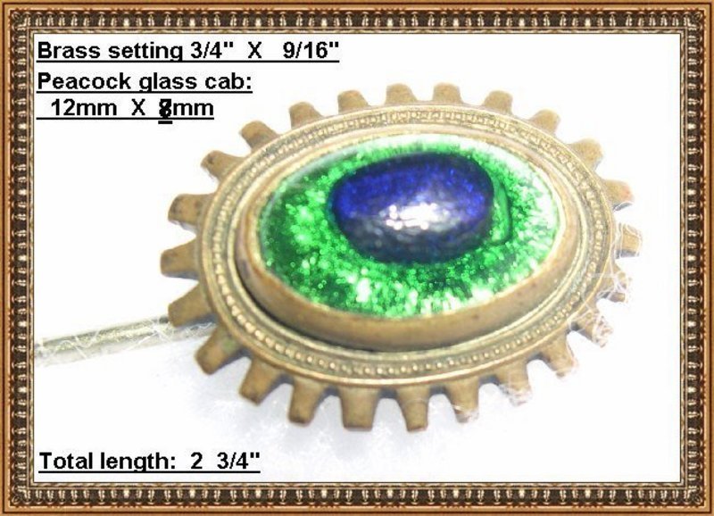 Vintage Edwardian Peacock Eye Art Glass Stick Pin