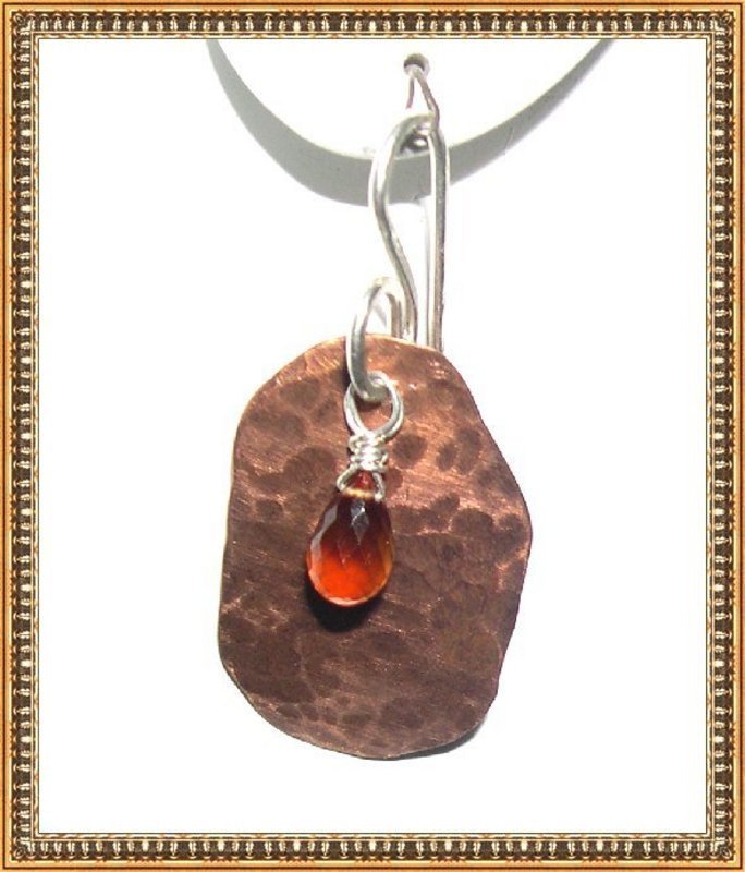 Signed Handwrought Hammered Copper Sterling Necklace 2p