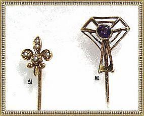 Vintage 14K Gold Stick Pin Duo, Signed Kirby, Fleur de