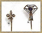 Vintage 14K Gold Stick Pin Duo, Signed Kirby, Fleur de