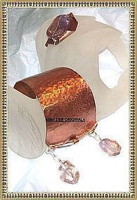 Signed Studio Handwrought Hammered Copper Sterling Bracelet