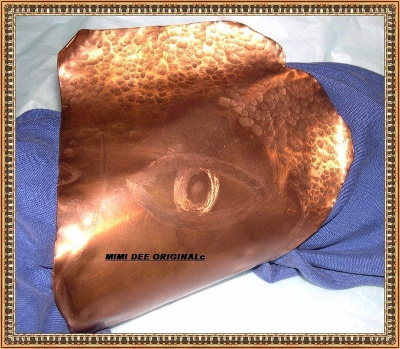Signed Studio Handwrought Hammered Copper Face Sculpture