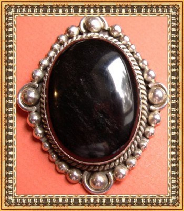 Vintage Sterling Silver Mexican Taxco Pin Pendant Bold Onyx