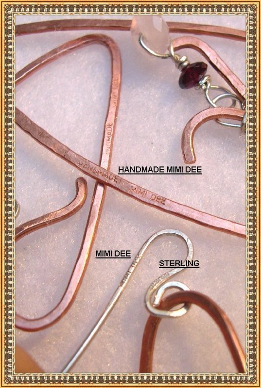 Signed Hammered Copper Sterling Heart Pendant Ear Set