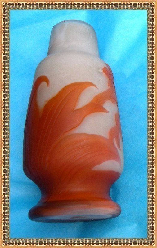 Art Nouveau French Galle Etched Cameo Salmon Foliate Vase