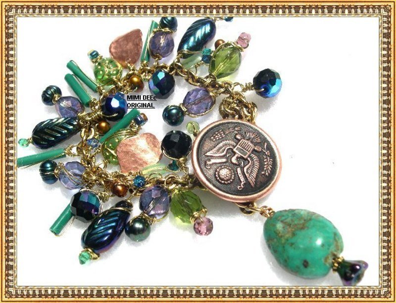 Each Signed Charm Bracelet Old WW Military Brass Eagle Button