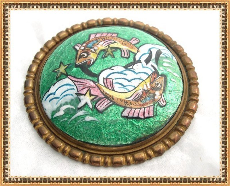 Vintage Signed French Limoges H P Enamel Pices Fish Pin