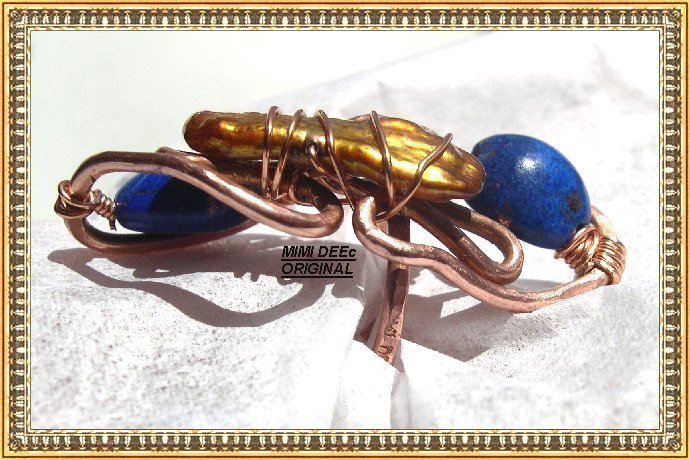 Signed Studio Bold Copper Lapis Ring Presentation Box