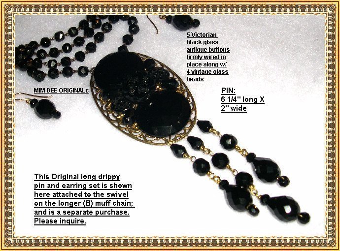 Vintage Victorian Black Glass Muff Chain Necklace - Choice