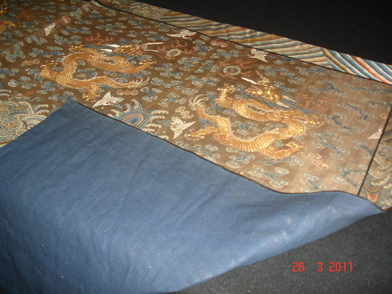 Antique Chinese Duke's Brown Dragon Robe Fragment