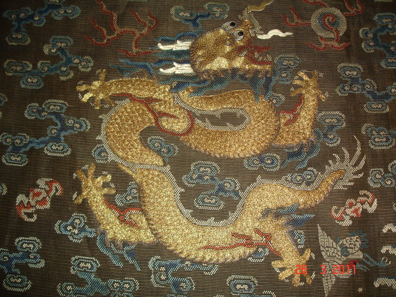 Antique Chinese Duke's Brown Dragon Robe Fragment