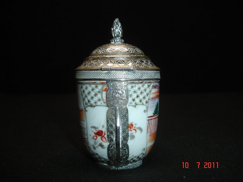 Antique Chinese Export Porcelain and 900 Silver Lamp