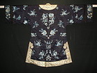 Antique Han Chinese embroidered Midnight blue silk robe