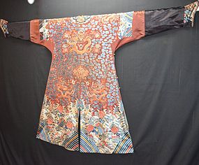 Antique Chinese silk embroidered dragon robe