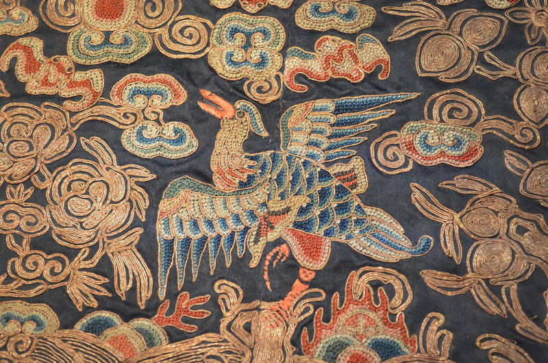 Antique Chinese civil rank badge, embroidered silk, 19c