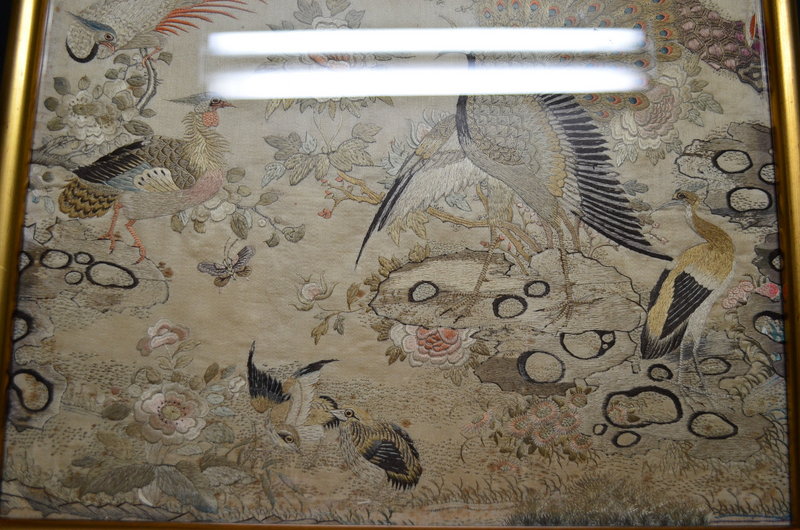 Antique Chinese Cantonese embroidered silk tapestry