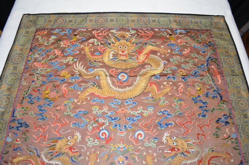 Antique Chinese prince's embroidered silk robe panel