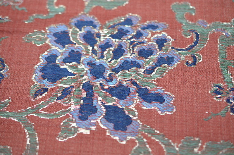 Antique chinese red silk tapestry - Peony&amp;vine broacade