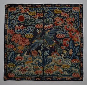 Antique Chinese silk embroidered rank badge - Peacock