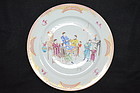 Antique Chinese famille rose plate, Manchu robe men