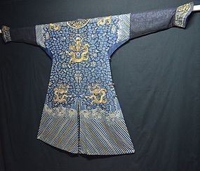 Antique Chinese embroidered summer dragon silk robe