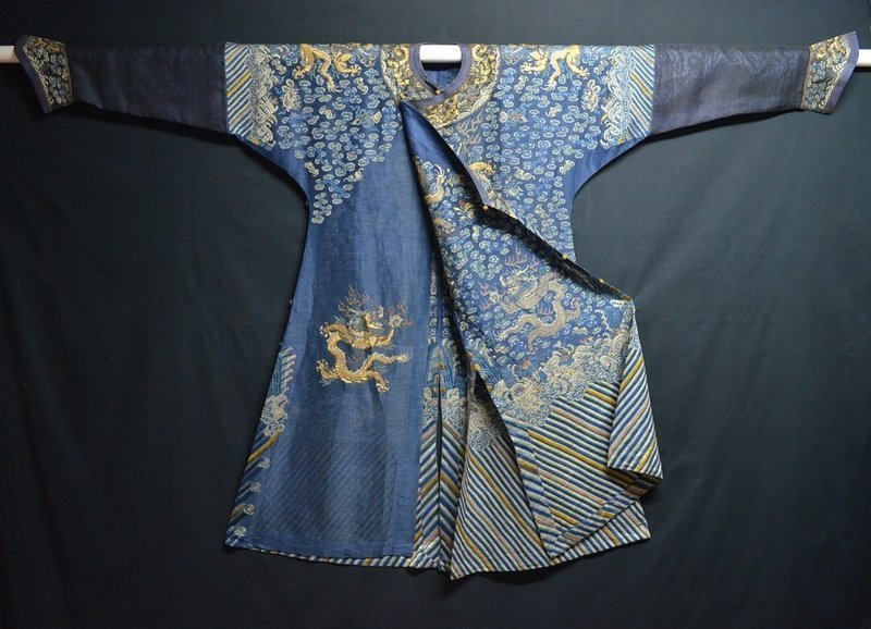 Antique Chinese embroidered summer dragon silk robe