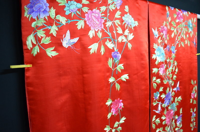 Antique Chinese embroidered silk for Manchu long robe