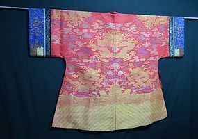 Antique Chinese dragon silk robe w/ embroidered sleeves