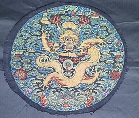 Antique Chinese embroidered imperial summer coat rank badge -Dragon