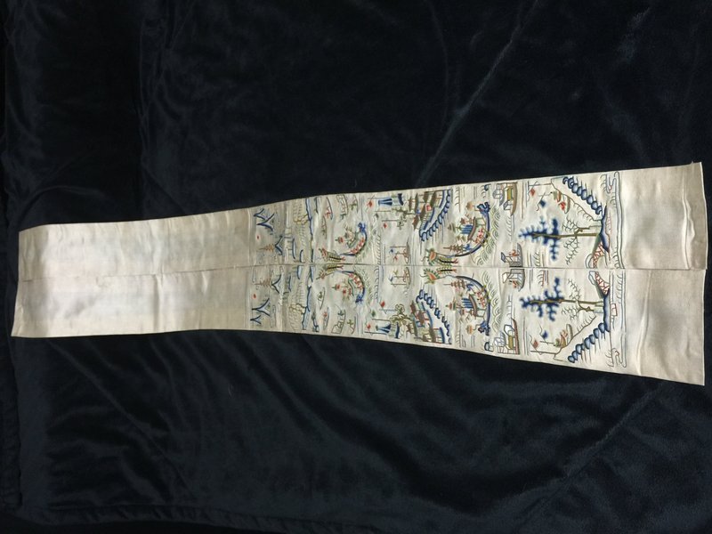 Antique Chinese robe sleeve bands embroidered silk - forbidden stitch