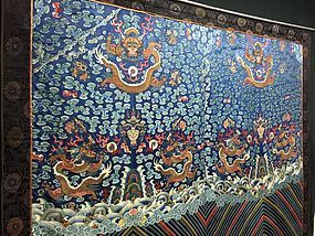 Antique Chinese Qing dragon robe tapestry- Large Embroidered silk,19th