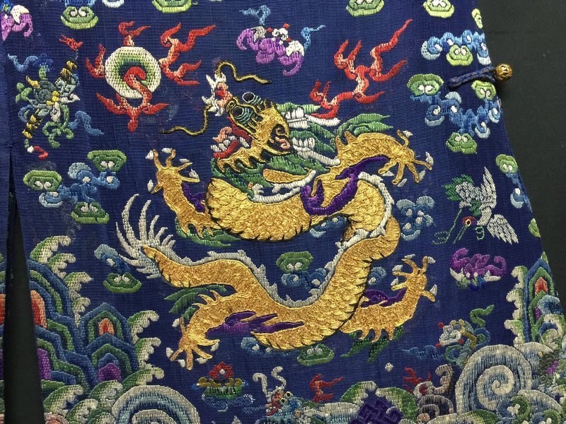 Antique Chinese embroidered summer dragon silk robe - Jifu - Details
