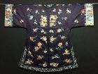 Antique Chinese embroidered Midnight blue silk robe - Large