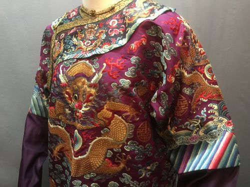 Antique Chinese embroidered semi formal dragon silk robe - Jifu
