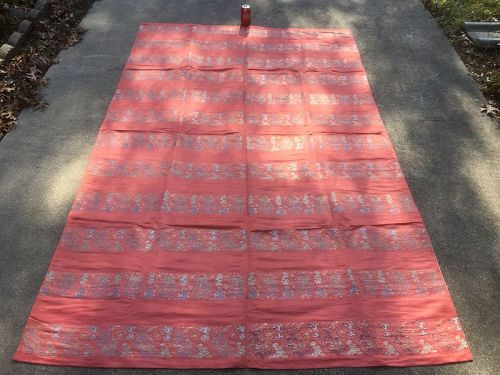 Antique Chinese red silk dragon woven brocade tapestry