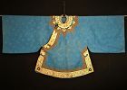 Antique Chinese embroidered blue silk robe - Gold thread trims /collar