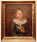 Portrait of a Boy Holding a Book, 1820s American Portraiture, Folk Art