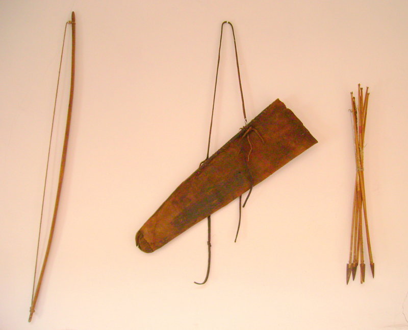 Plains Buffalo Hide Quiver with Bow and Arrows